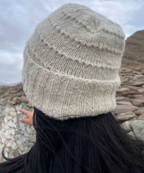Back side view Beanie in natural cream