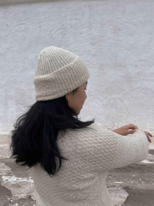 Back view of artisanal lambswool sweater made in Ladakh